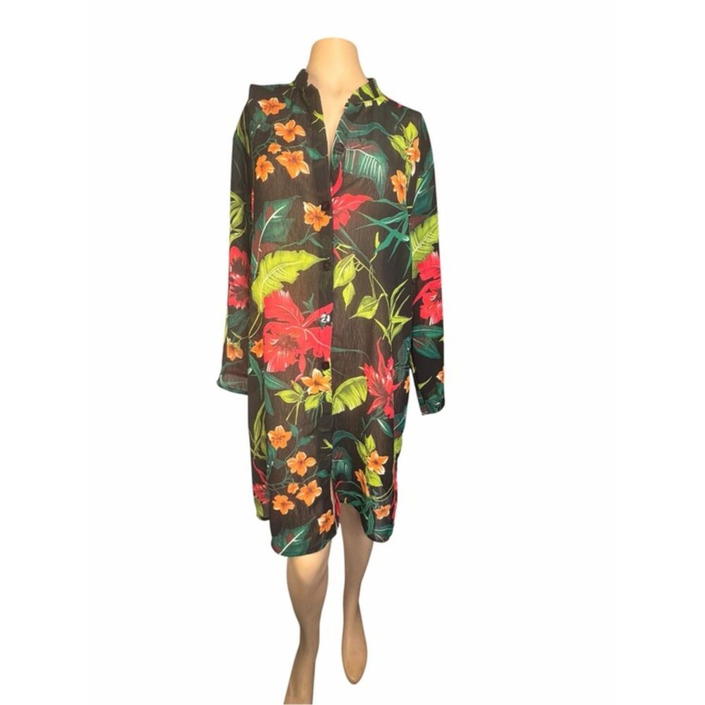 Susan Graver Sheer Hibiscus Floral Blouse Coverup 2X/3X